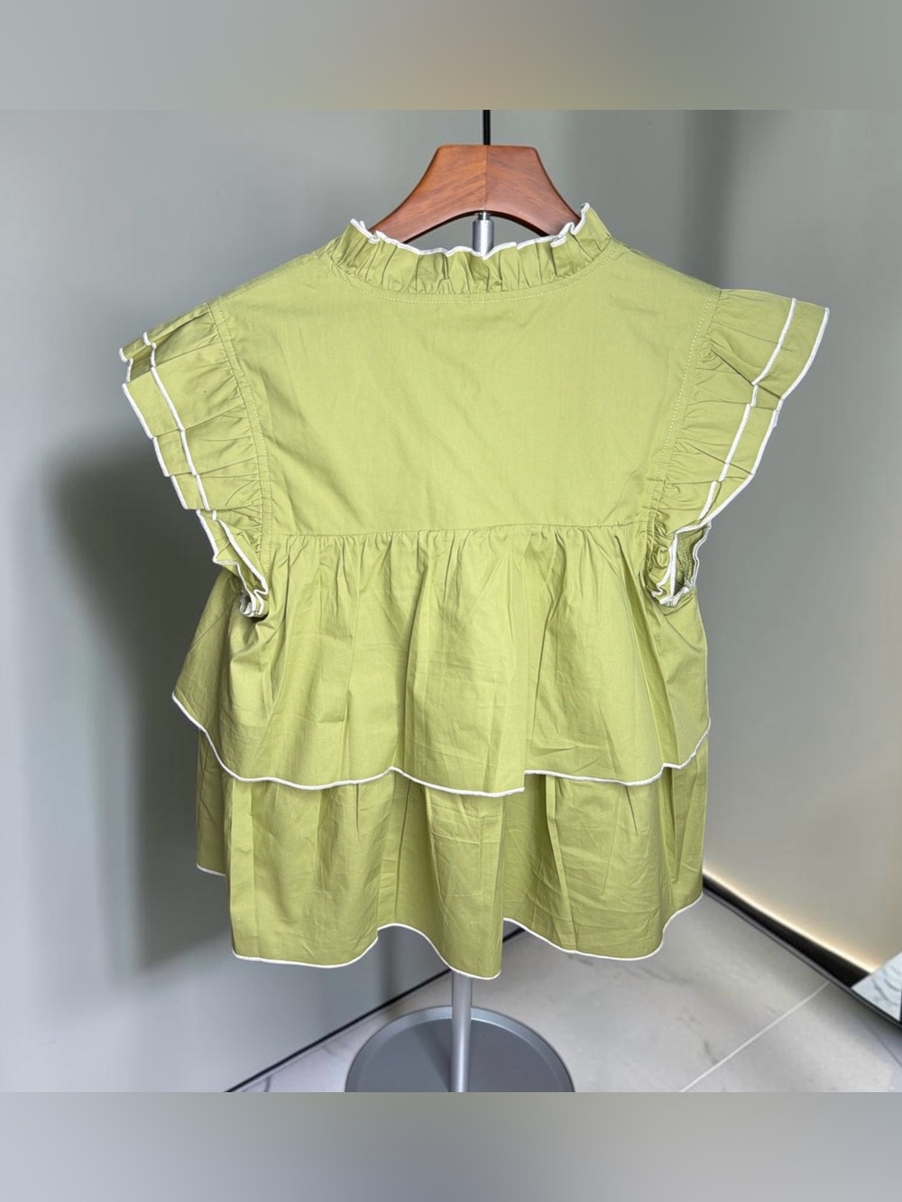 English Factory Light Green Ruffle Tiered Short Sleeve shirt - Picture 2 of 3